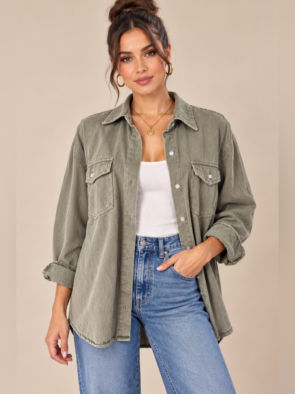 Missguided + Olive Green Shirt Jacket